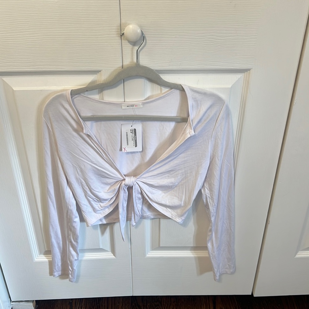 NWT Better Be Long Sleeve White Tie Front Top